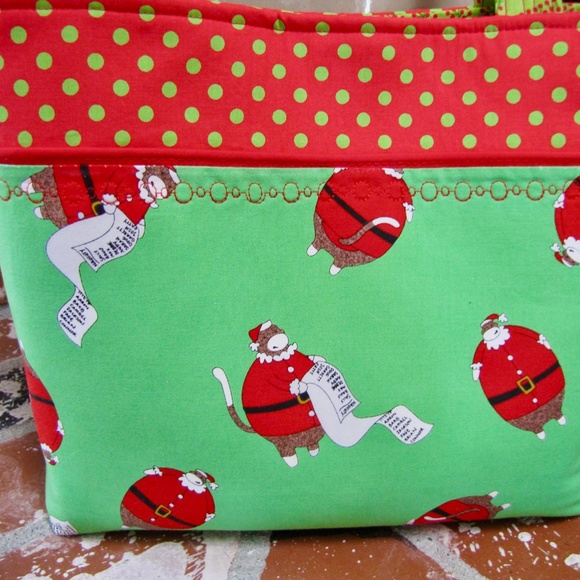 Handmade Tote Bag Purse Christmas Sock Monkey Made in USA OOAK - Picture 3 of 7